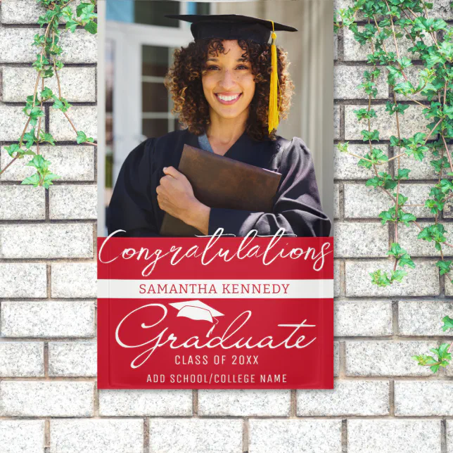 Photo Graduation Congrats Grad Red Class Of 2023 Banner | Zazzle