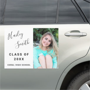 Photo Graduation Cute Black White Script Name Car Magnet