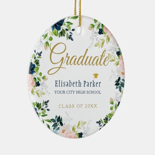 Photo graduation elegant gold script class year ceramic ornament | Zazzle