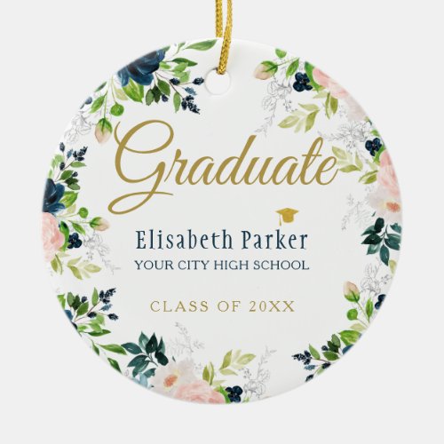 Photo graduation elegant gold script class year ceramic ornament