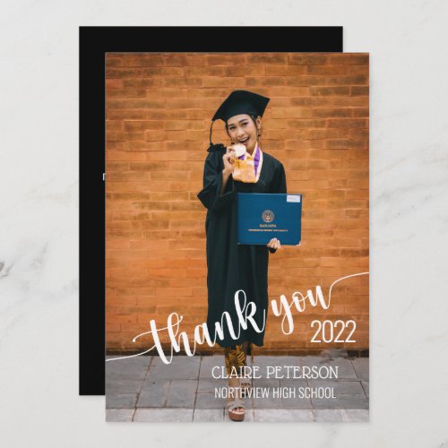 Photo Graduation Elegant Script Thank You Card