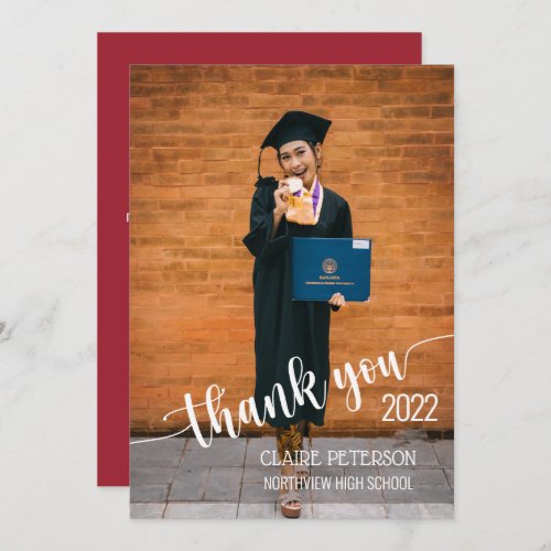 Photo Graduation Elegant Script Thank You Card