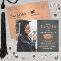 Photo Graduation Gray & Faux Copper Save the Date