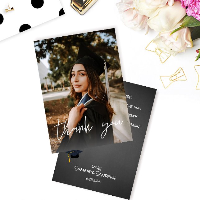 Photo Graduation Hat Chalkboard V Thank You Card  (Creator Uploaded)