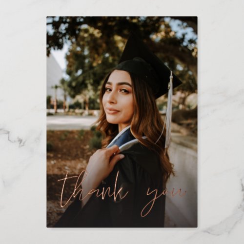 Photo Graduation Hat Chalkboard V Thank You DARK Foil Invitation