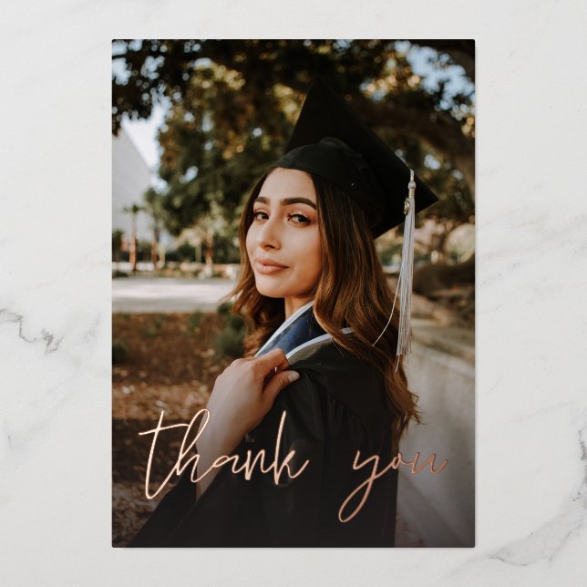 Photo Graduation Hat Chalkboard V Thank You DARK Foil Invitation (Front)