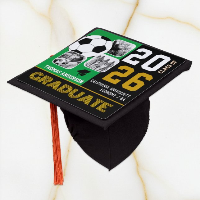 Photo Graduation Hat, Soccer Ball Graduate, Modern Cap Topper (Graduation Hat, Topper 2026 / Soccer Ball, Multi photo)
