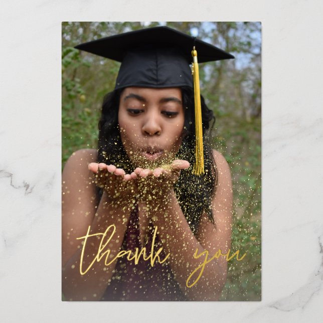Photo Graduation Hat Vertical W Foil Thank You Foil Invitation (Front)