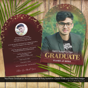Photo Graduation Invitation Classic Gold Dark Red