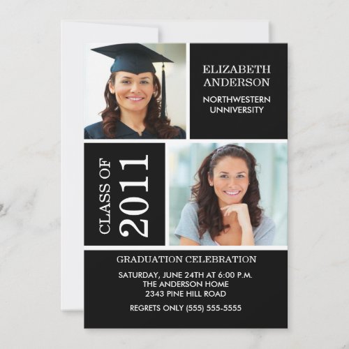 Photo Graduation Invitation Classy Black  White