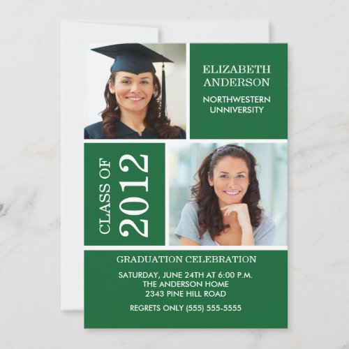 Photo Graduation Invitation Classy Green  White