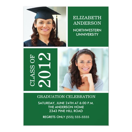 Photo Graduation Invitation ~Classy Green & White | Zazzle.com