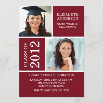Photo Graduation Invitation ~classy Maroon & White by celebrategraduations at Zazzle