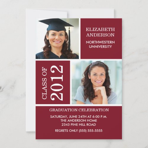 Photo Graduation Invitation Classy Maroon  White