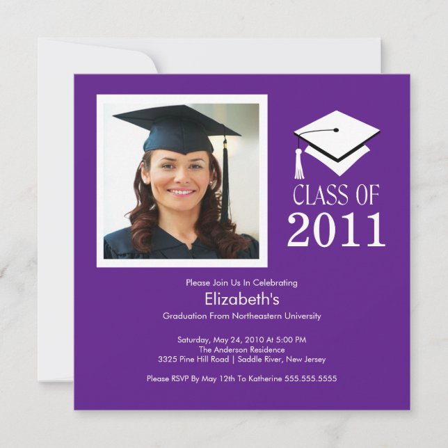 Photo Graduation Invitation ~Classy Purple & White (Front)