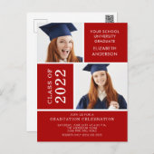Photo Graduation Invitation ~Classy Red & White Postcard (Front/Back)
