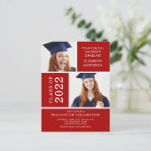 Photo Graduation Invitation ~Classy Red & White Postcard (Standing Front)