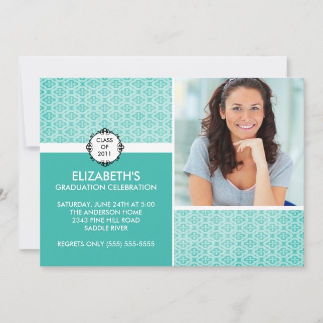Photo Graduation Invitation ~Classy Turquoise (Front)