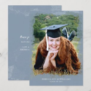 Photo graduation invitation, modern dusty blue invitation