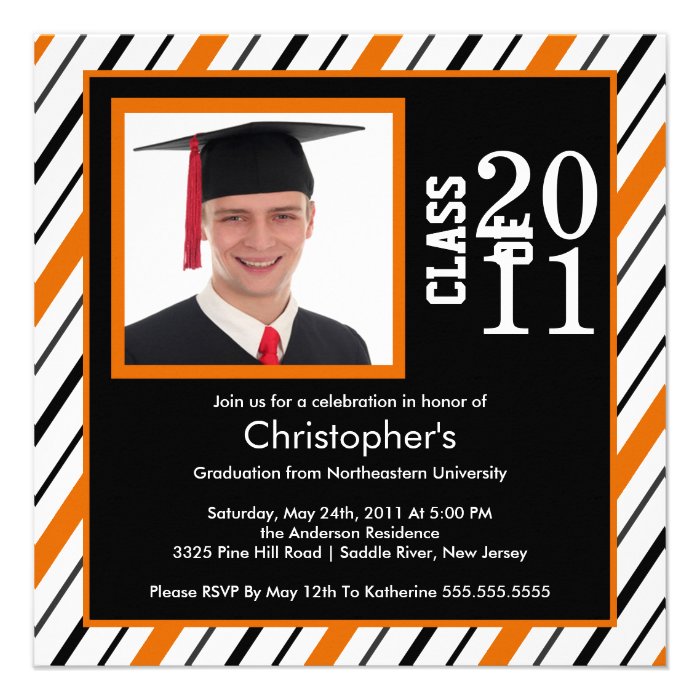 Photo Graduation Invitation Orange Black Stripes