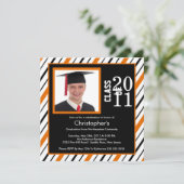 Photo Graduation Invitation Orange Black Stripes (Standing Front)