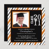 Photo Graduation Invitation Orange Black Stripes (Front/Back)