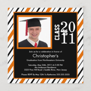 Photo Graduation Invitation Orange Black Stripes