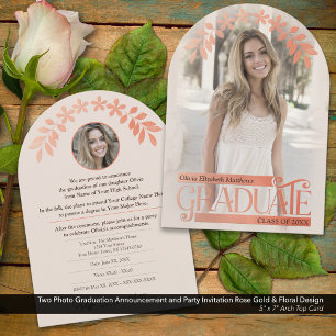 Photo Graduation Invitation Rose Gold Floral