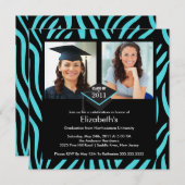 Photo Graduation Invitation Turquoise Zebra Print (Front/Back)