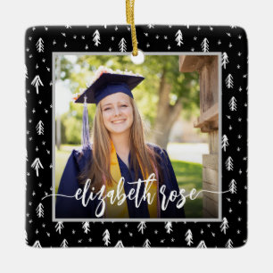 Photo Graduation Keepsake Black Snowflake Ceramic Ornament
