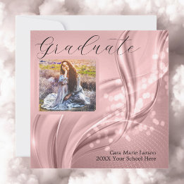 Photo Graduation Luxury Pink Metallic  Invitation