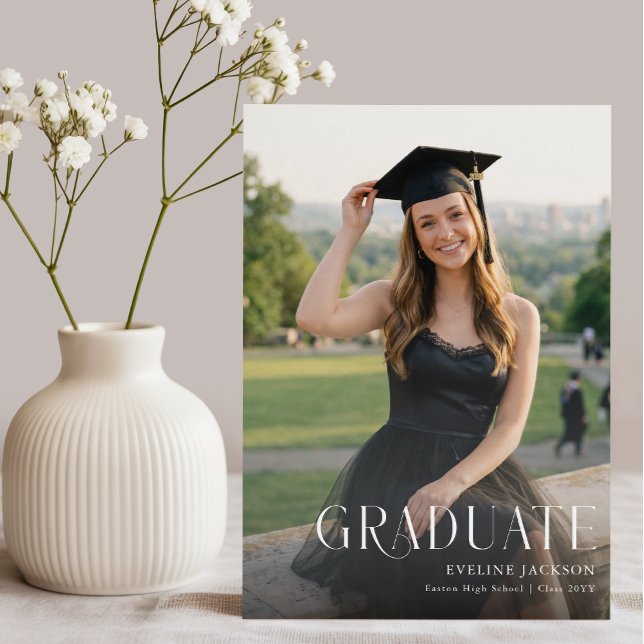 Photo Graduation Modern Black Bow Announcement Postcard (Creator Uploaded)
