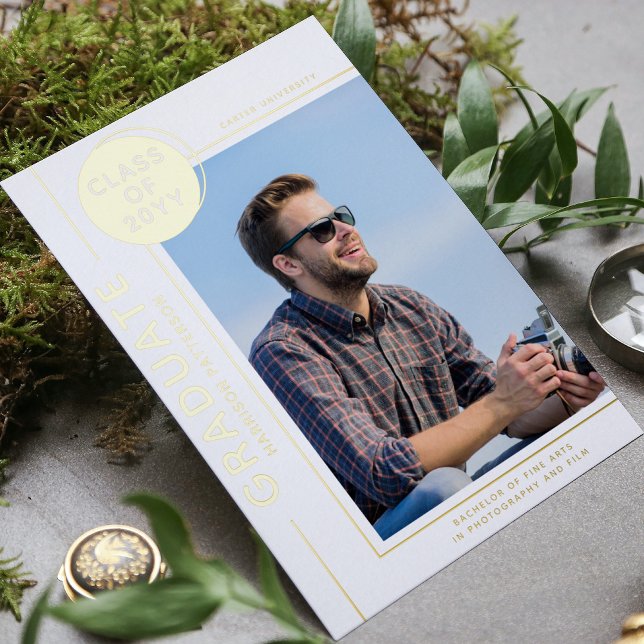 Photo Graduation Modern Script Gold Foil Invitation (Creator Uploaded)