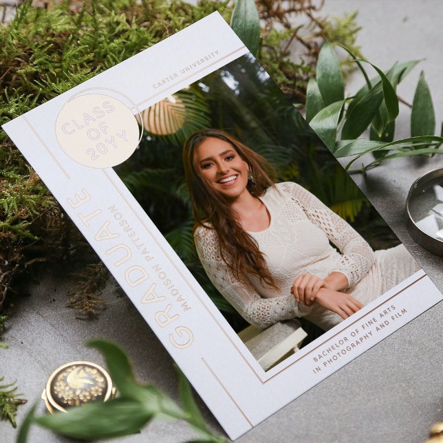 Photo Graduation Modern Script Rose Gold Foil Invitation (Creator Uploaded)