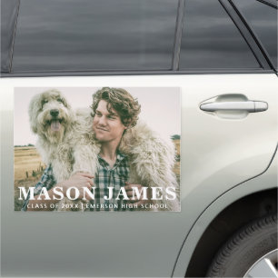 Photo Graduation Modern Simple Bold Name Guy Car Magnet