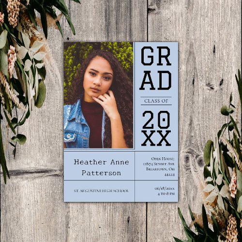 Photo Graduation Open House  Blue Invitation