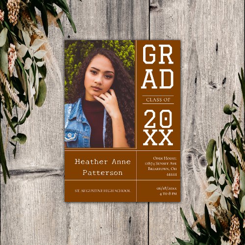 Photo Graduation Open House  Burnt Orange Invitation