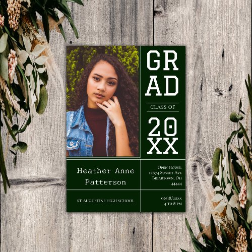 Photo Graduation Open House  Emerald Green Invitation