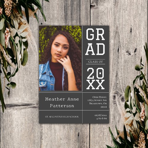 Photo Graduation Open House  Gray Invitation