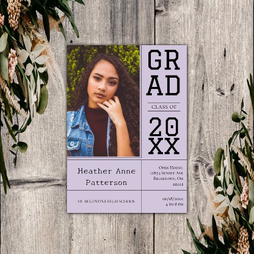 Photo Graduation Open House  Lavender Invitation