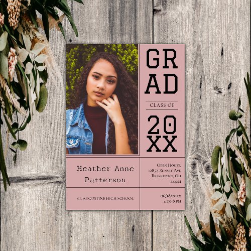 Photo Graduation Open House  Pink Invitation