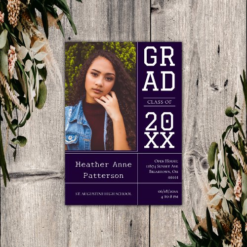 Photo Graduation Open House  Purple Invitation