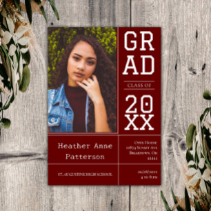 Photo Graduation Open House Red Invitation