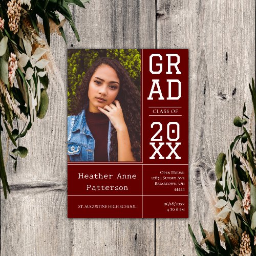 Photo Graduation Open House  Red Invitation