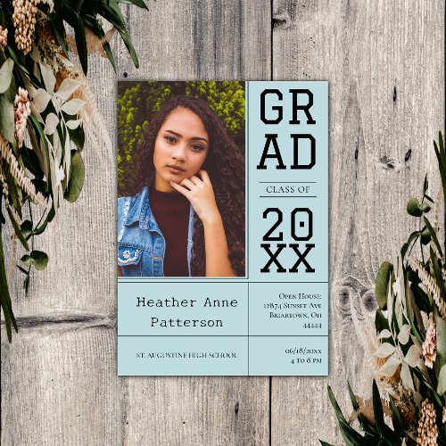 Photo Graduation Open House  Teal Invitation