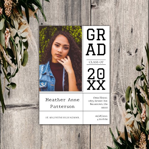 Photo Graduation Open House  White Invitation