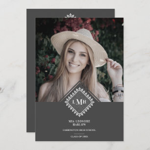 Photo Graduation Party Chic Initial Lace Romantic Invitation