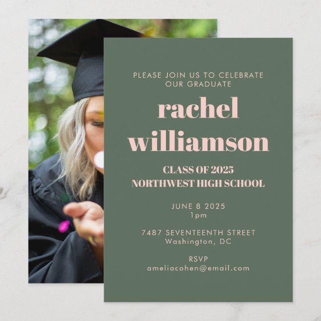 Photo Graduation Party Class of 2024 Pink Green Invitation (Front/Back)