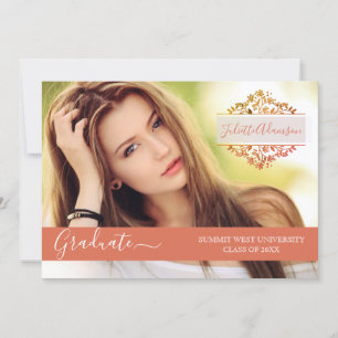 Photo Graduation Party Coral Floral Monogram Invitation