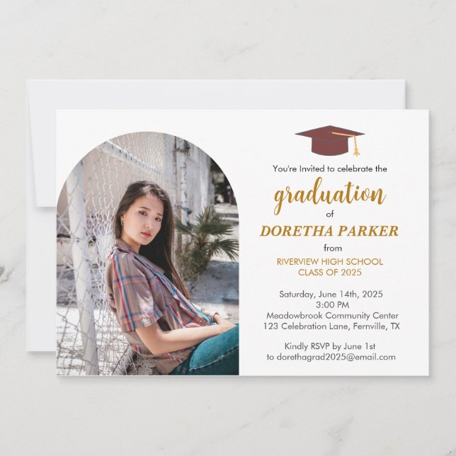 Photo Graduation Party Elegant Gold Script Design Invitation (Front)